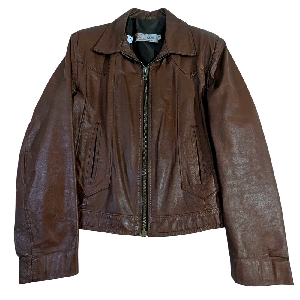 Vintage Jean Pierre Brown Leather Jacket Made‎ in Argentina 42 Mens 80s Shacket